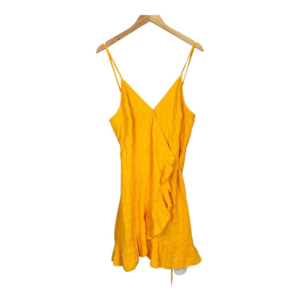 Women's Ruffle Hem Wrap Dress A-line Yellow Size XL NWT Vacation Resortwear